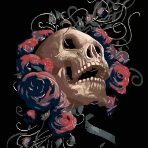 Diamond painting - TOTENKOPF UMHÜLLT VON ROSEN Handgefertigt