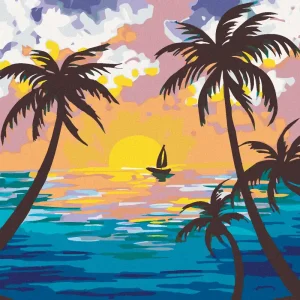 Diamond painting - SONNENUNTERGANG HINTER DEN PALMEN Neue Ware