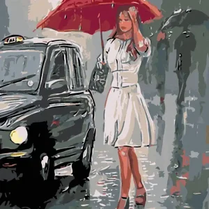 Saisonangebot Diamond painting - FRAU AM AUTO IM REGEN