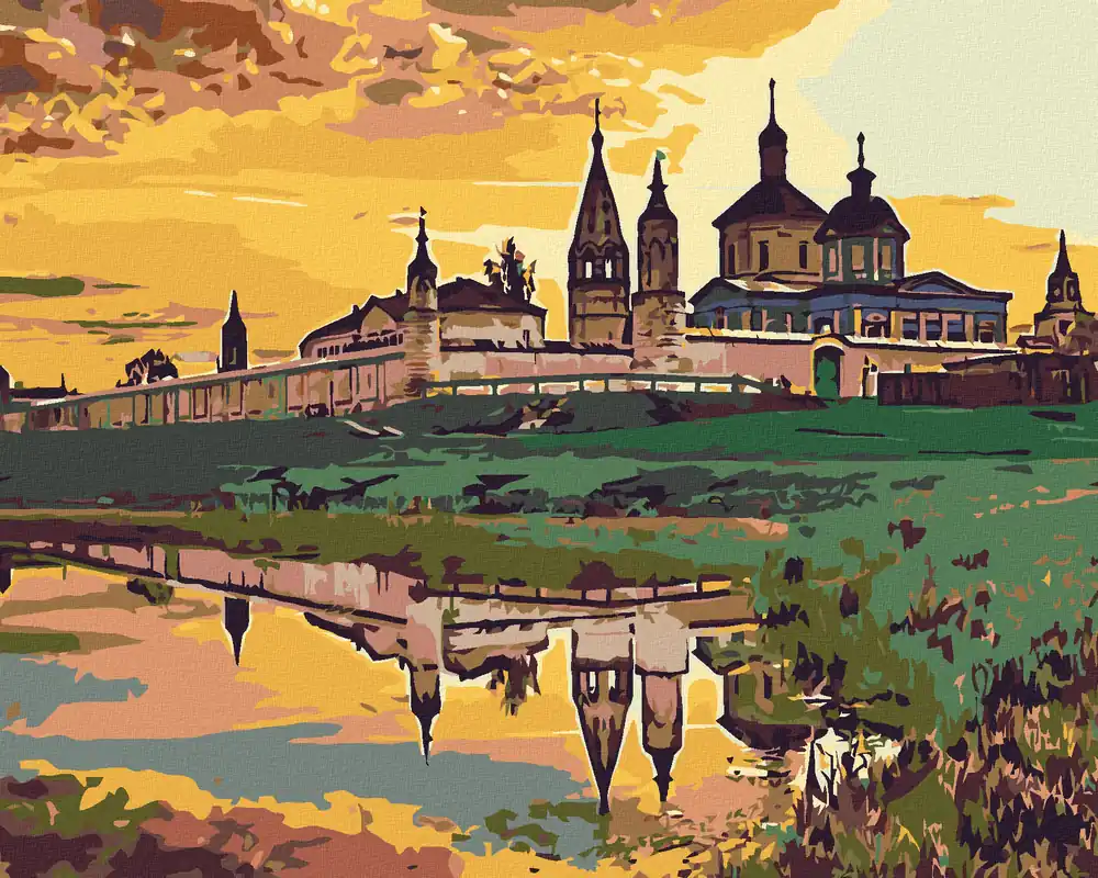 Diamond painting – SCHLÖßCHEN AM WASSER BEIM SONNENUNTERGANG Top-Seller