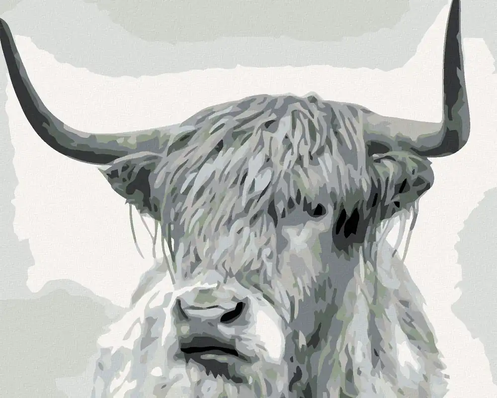 Gratis Versand Diamond painting – SCHWARZWEIßER BÜFFEL DIREKTER BLICK