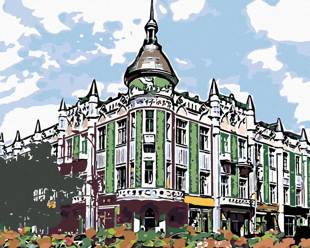 Diamond painting – GEBÄUDE AM RAND DER STRAßE Schneller Versand