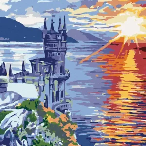 Versand Am Gleichen Tag Diamond painting - SCHLOSS AM FELSEN UND SONNENAUFGANG