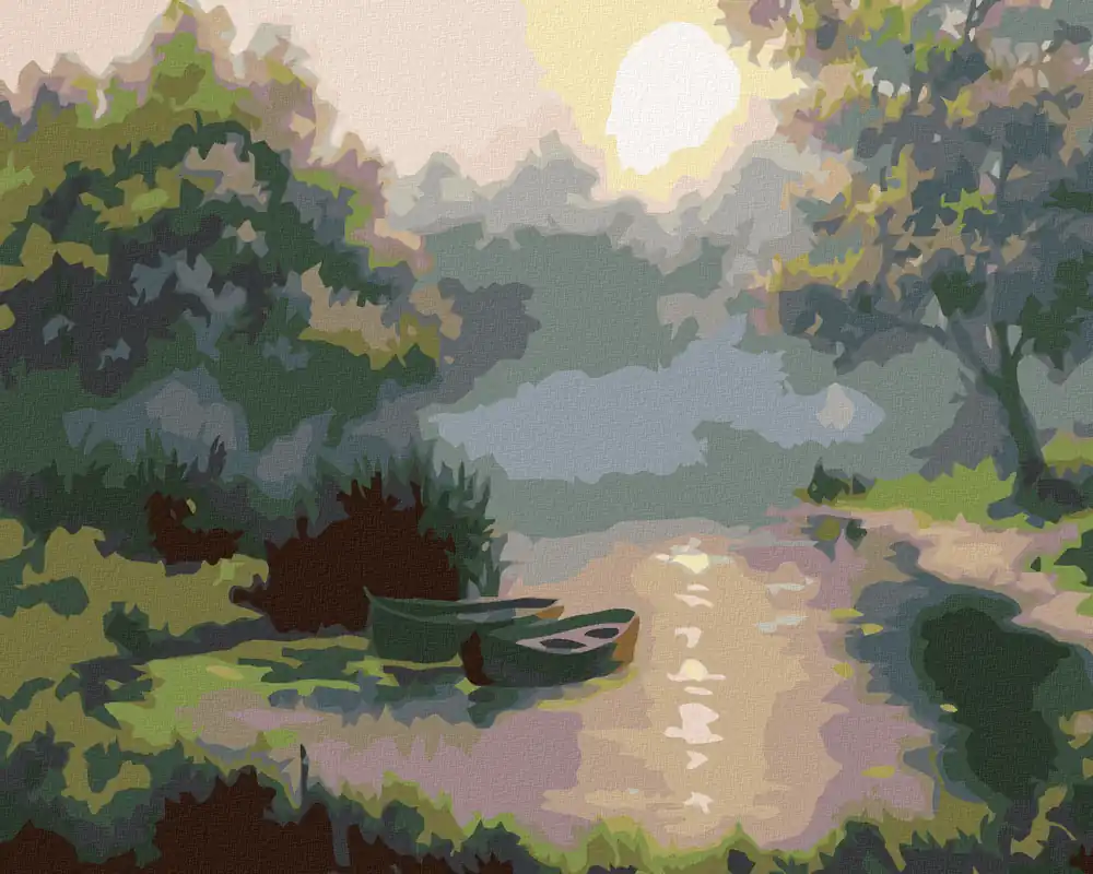 Diamond painting – BOOTE BEIM HERBSTSONNENAUFGANG Geld-Zurück-Garantie