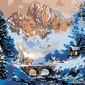 Diamond painting - HÜTTE AN DER BRÜCKE IM WINTER Günstig