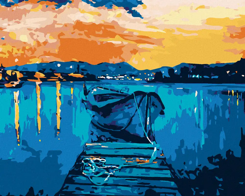 Diamond painting – ANLEGESTELLE MIT EINEM BOOT AUF DEM MEER Top-Qualität