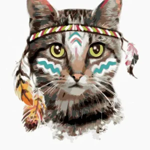 Diamond painting - EINE KATZE MIT INDIANISCHEM STIRNBAND Markenware