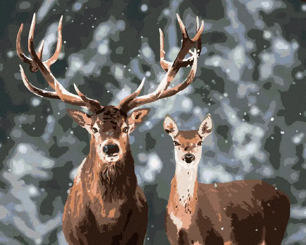 Diamond painting – EDLER HIRSCH UND HIRSCHKUH IM VERSCHNEITEN WALD Top-Qualität