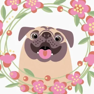 Preisknaller Diamond painting - GLÜCKLICHER MOPS MIT BLUMEN