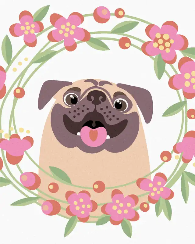 Preisknaller Diamond painting – GLÜCKLICHER MOPS MIT BLUMEN