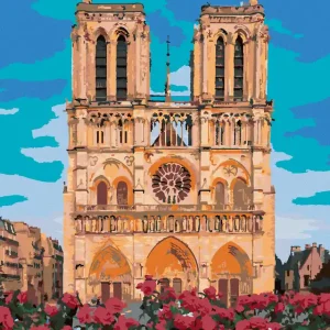 Diamond painting - NOTRE DAME IN PARIS UND ROTE BLUMEN Geld-Zurück-Garantie