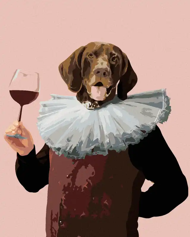 Weltweiter Versand Diamond painting – KÖNIGLICHER HUND UND EIN GLAS WEIN