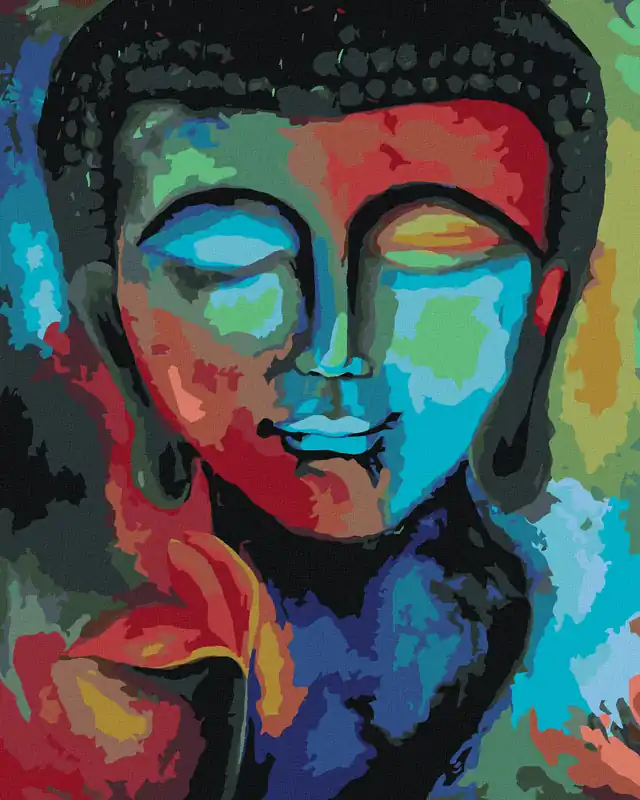 Handgefertigt Diamond painting – BUNTER BUDDHA UND BLUMEN