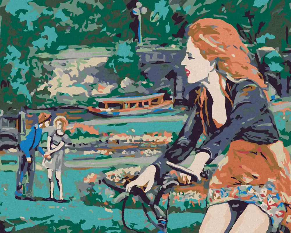 Diamond painting – FRAU AUF FAHRRAD IM PARK Neuheit