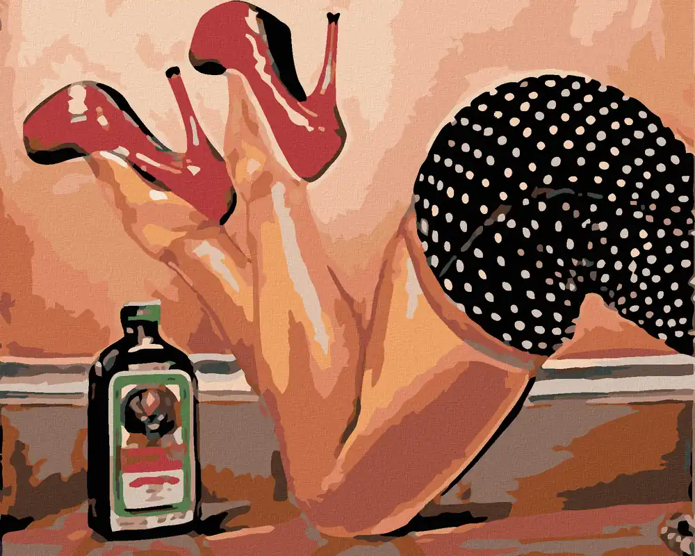 Diamond painting – VERFÜHRERISCHE BEINE UND JÄGERMEISTER Kostenloser Versand