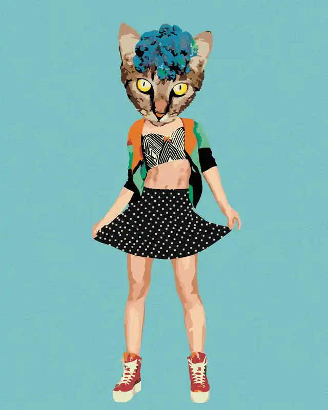 Diamond painting – KATZE IN KLEIDUNG UND BLUMEN Weltweiter Versand