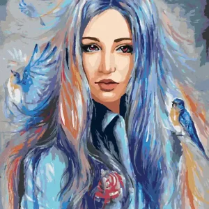 Diamond painting - FRAU MIT BLAUEN VÖGELN Neue Kollektion