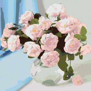 Sonderaktion Diamond painting - ROSA BLUMEN IN VASE UND BLAUER VORHANG