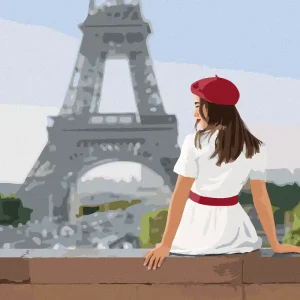 Diamond painting - FRAU IM WEISSEN KLEID UND DER EIFFELTURM Top-Qualität