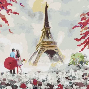 Hochwertig Diamond painting - EIFFELTURM UND FRAU MIT BLUMEN