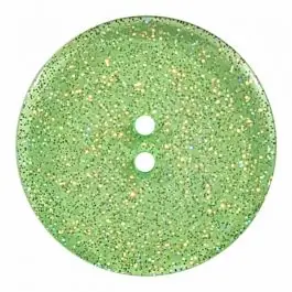 Markenware transparenter Knopf mit Glitter, 2-Loch – Größe: 28mm – Farbe: hellgrün – Art.Nr. 404829