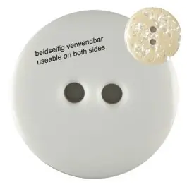 Polyesterknopf marmoriert, beidseitig verwendbar mit 2 Löchern – Größe: 18mm – Farbe: weiss – Art.Nr. 311019 Exklusiv