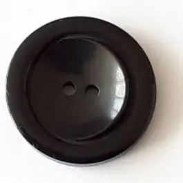 Weltweiter Versand Polyesterknopf mit breitem Rand mit 2 Löchern – Größe: 28mm – Farbe: schwarz – Art.Nr. 380362