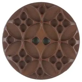 Polyamidknopf mit rautenförmigen Ornamenten, rund, 2 loch – Größe: 34mm – Farbe: braun – Art.Nr. 376713 Premium