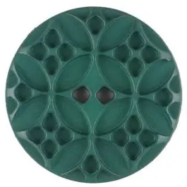 Must-Have Polyamidknopf mit rautenförmigen Ornamenten, rund, 2 loch – Größe: 34mm – Farbe: grün – Art.Nr. 376717