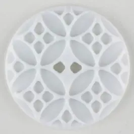 Sonderangebot Polyamidknopf mit rautenförmigen Ornamenten, rund, 2 loch – Größe: 28mm – Farbe: weiß – Art.Nr. 331045