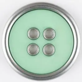 Zweiteiliger Vollmetall-Polyamidknopf mit schmalem silbernen Rand, rund, 4 loch – Größe: 20mm – Farbe: grün – Art.Nr. 320654 Top-Seller