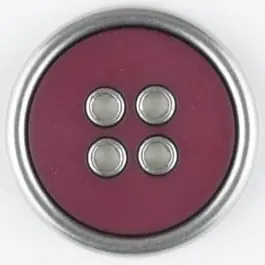 Zweiteiliger Vollmetall-Polyamidknopf mit schmalem silbernen Rand, rund, 4 loch – Größe: 25mm – Farbe: weinrot – Art.Nr. 341179 Ausverkauf