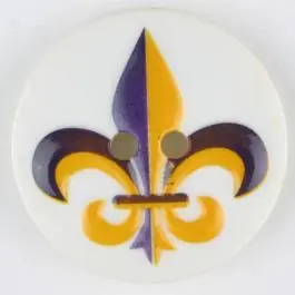 Top-Angebot Polyamidknopf Fleur de Lis, bedruckt, 2-loch – Größe: 30mm – Farbe: lila – Art.Nr. 370687