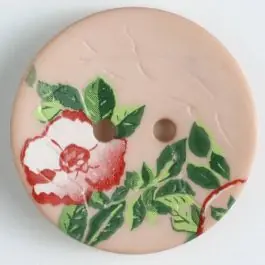 Preisreduziert Polyamidknopf mit wunderschönem Rosendekor bedruckt, 2 Loch – Größe: 23mm – Farbe: pink – Art.Nr. 330888