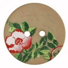 Polyamidknopf mit wunderschönem Rosendekor bedruckt, 2 Loch – Größe: 23mm – Farbe: beige – Art.Nr. 330886 Ab Werk