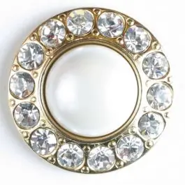 Handgefertigt wunderschöner Strassknopf mit großer Perle in der Mitte – Größe: 25mm – Farbe: vergoldet – Art.Nr. 510017