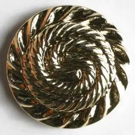 Saisonangebot Kunststoffknopf metallisiert, mit Schneckenlinienmuster bzw. Spiralmotiv – Größe: 15mm – Farbe: gold – Art.Nr. 231145