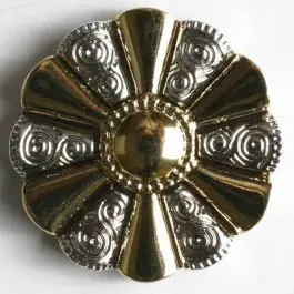 Im Trend Kunststoffknopf metallisiert in sehr schöner Blütenform – Größe: 15mm – Farbe: gold – Art.Nr. 290249