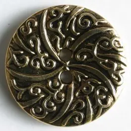Neue Kollektion Kunststoffknopf metallisiert, mit antikem Relief und 2 Löchern – Größe: 25mm – Farbe: altgold – Art.Nr. 310177