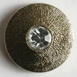 Geld-Zurück-Garantie Knopf mit gehämmerter Oberfläche und kleinem Straßstein – Größe: 18mm – Farbe: altgold – Art.Nr. 380121