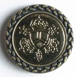 Preiswert Kunststoffknopf mit silbernen Intarsien – Größe: 15mm – Farbe: altgold – Art.Nr. 290357