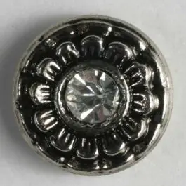 Weltweiter Versand Kunststoffknopf mit Strass – Größe: 9mm – Farbe: altsilber – Art.-Nr.: 310536