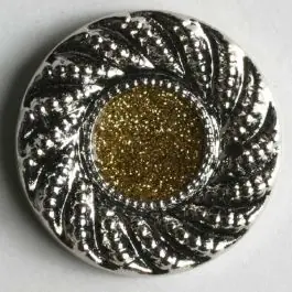 Kostenloser Rückversand Schmuckknopf, Kunststoff metallisiert, gold glänzender Kern umrahmt von markantem, silbernen Rand – Größe: 18mm – Farbe: silber – Art.Nr. 320154