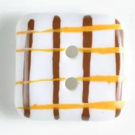 Expressversand Kunststoffknopf, quadratisch, mit malerisch aufgebrachtem Karomuster – Größe: 20mm – Farbe: orange – Art.Nr. 310645