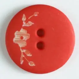 Kunststoffknopf mit Blumendekor auf einer Seite mit 2 Löchern – Größe: 18mm – Farbe: rot – Art.Nr. 261132 Begrenztes Angebot