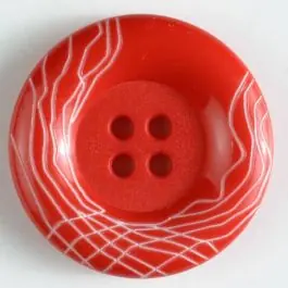 Billig Kunststoffknopf mit wulstigem Rand mit weißem Netzmuster mit 4 Löchern – Größe: 28mm – Farbe: rot – Art.Nr. 340934