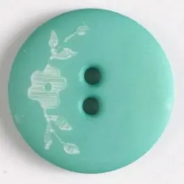 Kunststoffknopf mit Blumendekor auf einer Seite mit 2 Löchern – Größe: 23mm – Farbe: grün – Art.Nr. 310697 Sofort Bestellen