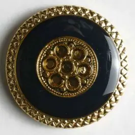 Schmuckknopf, Kunststoff metallisiert, marmorähnlich blauer Kreis wird eingefasst von dekorativen goldenen Ornamenten – Größe: 25mm – Farbe: blau – Art.Nr. 380021 Zertifiziert