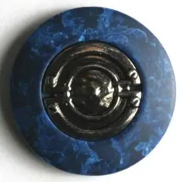 Kunststoffknopf silberne Mitte mit breitem marmoriertem Rand – Größe: 25mm – Farbe: blau – Art.Nr. 340467 Saisonangebot