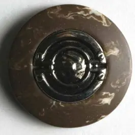 Kunststoffknopf silberne Mitte mit breitem marmoriertem Rand – Größe: 25mm – Farbe: braun – Art.Nr. 340465 Must-Have